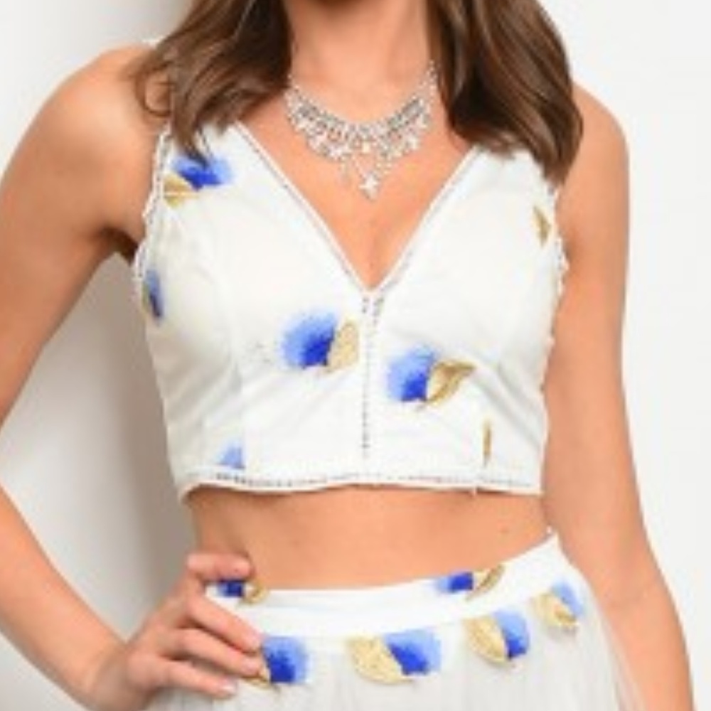 Falling Blue Ginkgo Leaf Embroidered Skirt Set!<3 - Picture 2 of 6